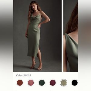 BHLDN August Satin Charmeuse Dress, Moss